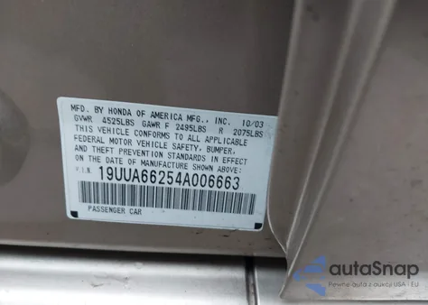 2004 Acura Tl z USA, uszkodzony, nr VIN 19UUA66254A006663